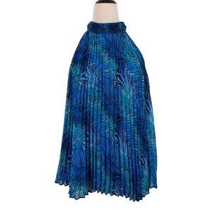 Jennifer Lopez Flowy Pleated Shirt Top Womens Plus 0X Sleeveless Blue Green JLO